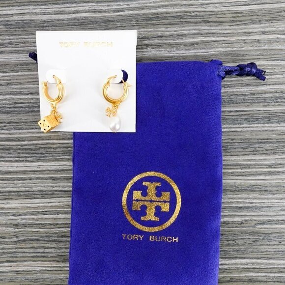 Tory Burch Women's Kira Charm Mismatched Drop Earrings in Rolled Brass Gold OS - Picture 5 of 9